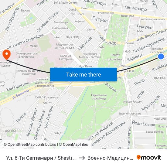 Ул. 6-Ти Септември / Shesti Septemvri St. (1807) to Военно-Медицинска Академия map