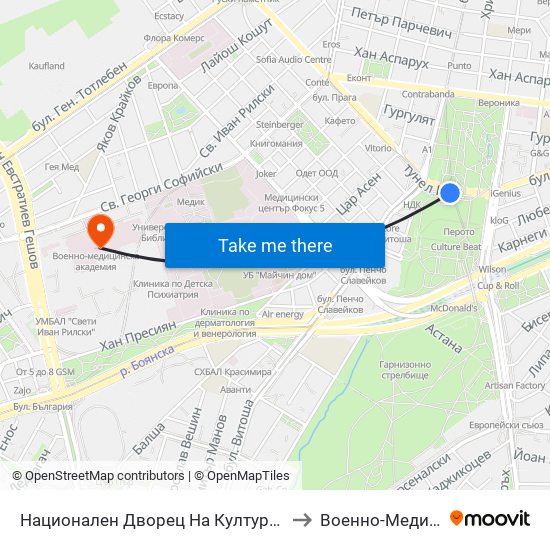 Национален Дворец На Културата / National Palace Of Culture (1139) to Военно-Медицинска Академия map