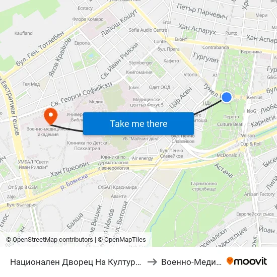 Ⓜ️ Национален Дворец На Културата / National Palace Of Culture (1139) to Военно-Медицинска Академия map