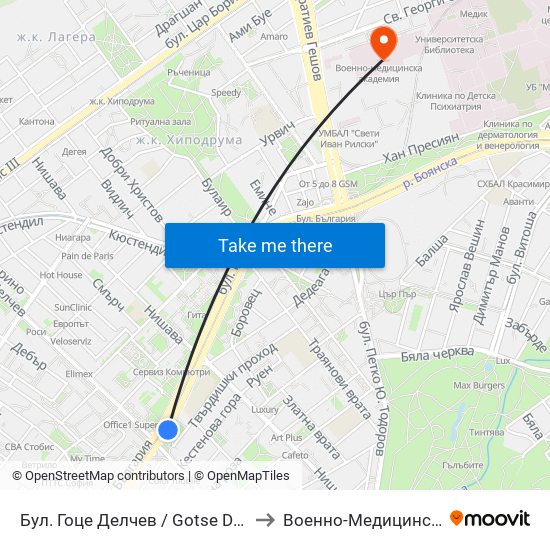 Бул. Гоце Делчев / Gotse Delchev Blvd. (0314) to Военно-Медицинска Академия map