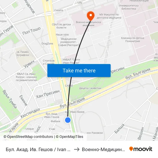 Ⓜ️ Бул. Акад. Ив. Гешов / Ivan Geshov Blvd. (0270) to Военно-Медицинска Академия map