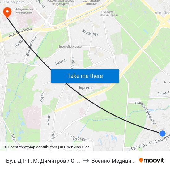 Бул. Д-Р Г. М. Димитров / G. M. Dimitrov Blvd. (0317) to Военно-Медицинска Академия map