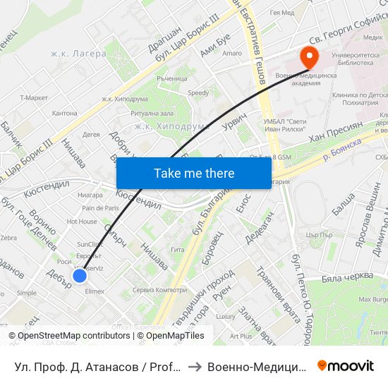 Ул. Проф. Д. Атанасов / Prof. D. Atanasov St. (2134) to Военно-Медицинска Академия map