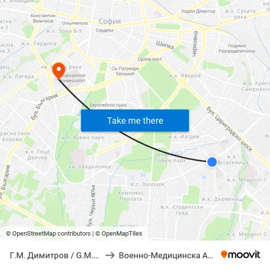 Г. М. Димитров / G. M. Dimitrov to Военно-Медицинска Академия map