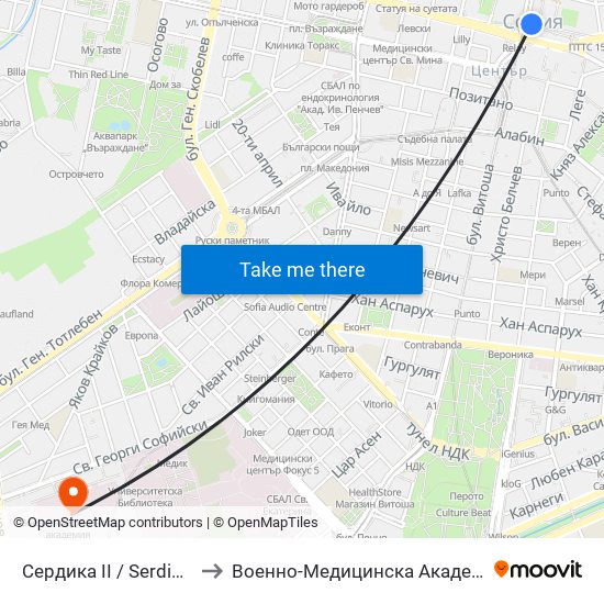 Сердика II / Serdika II to Военно-Медицинска Академия map