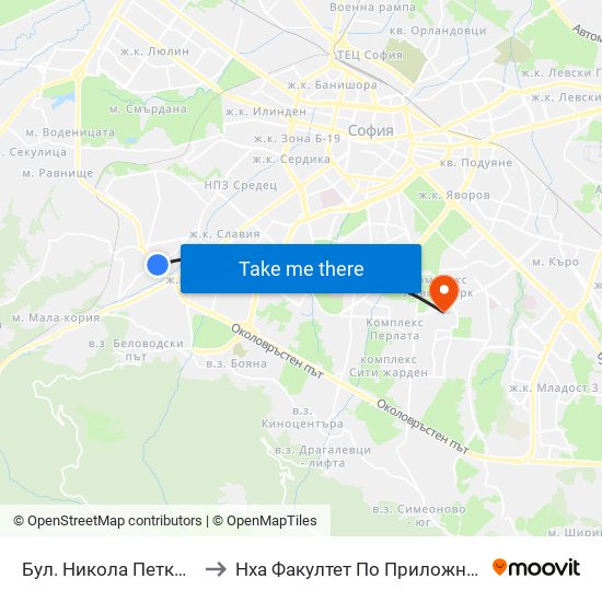 Бул. Никола Петков / Nikola Petkov Blvd. (0350) to Нха Факултет По Приложни Изкуства-Текстил И Керамика-Филиал map