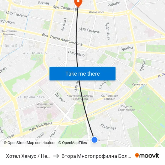 Ⓜ️ Хотел Хемус / Hemus Hotel (2329) to Втора Многопрофилна Болница За Активно Лечение map
