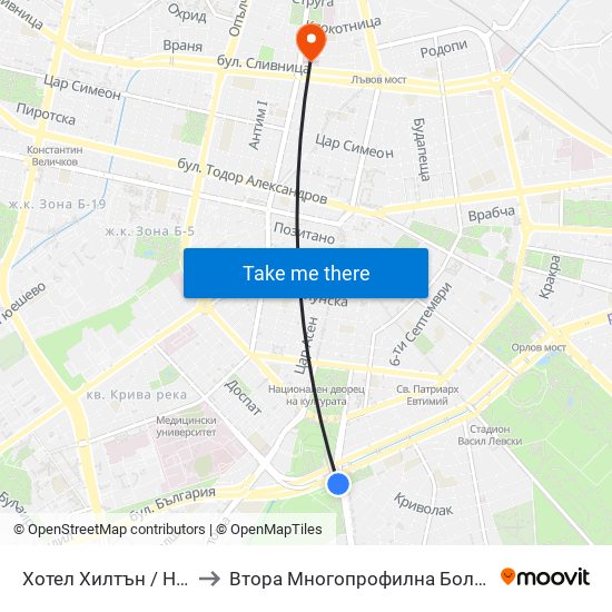 Хотел Хилтън / Hilton Hotel (0397) to Втора Многопрофилна Болница За Активно Лечение map