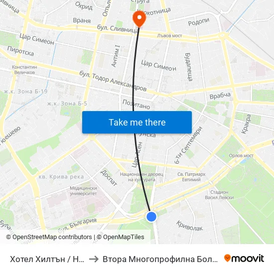 Хотел Хилтън / Hilton Hotel (0397) to Втора Многопрофилна Болница За Активно Лечение map