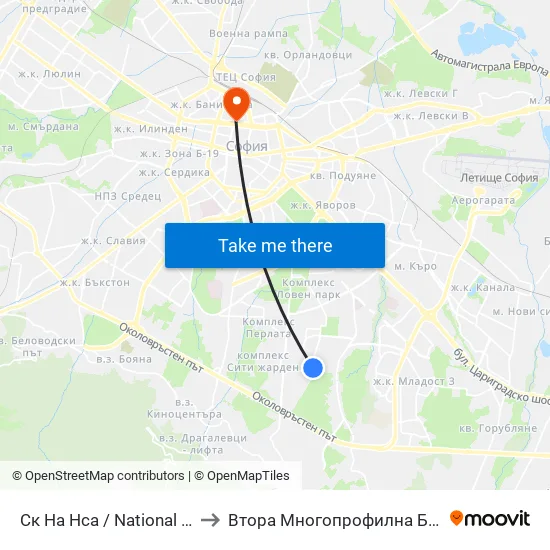 Ск На Нса / National Sports Academy (1609) to Втора Многопрофилна Болница За Активно Лечение map