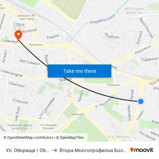 Ул. Оборище / Oborishte St. (2071) to Втора Многопрофилна Болница За Активно Лечение map