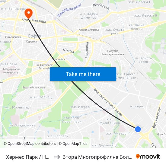 Хермес Парк / Hermes Park (2593) to Втора Многопрофилна Болница За Активно Лечение map
