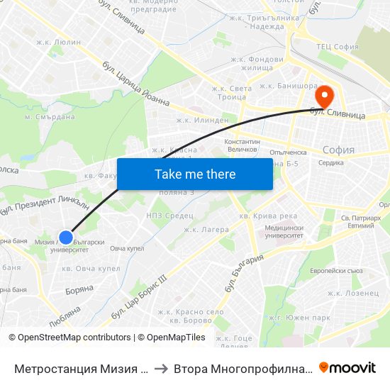 Метростанция Мизия / Moesia Metro Station (6089) to Втора Многопрофилна Болница За Активно Лечение map