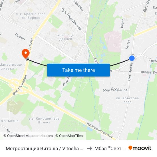 Метростанция Витоша / Vitosha Metro Station (2654) to Мбал ""Света София"" map