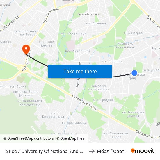 Унсс / University Of National And World Economy (1692) to Мбал ""Света София"" map