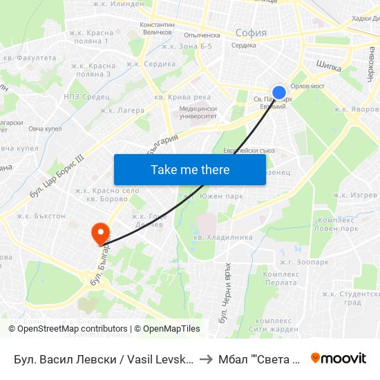 Бул. Васил Левски / Vasil Levski Blvd. (0300) to Мбал ""Света София"" map