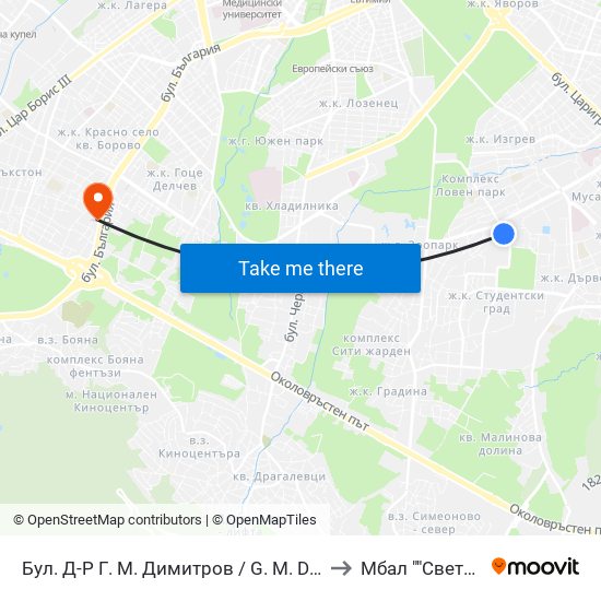 Бул. Д-Р Г. М. Димитров / G. M. Dimitrov Blvd. (0318) to Мбал ""Света София"" map
