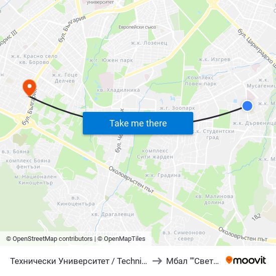 Технически Университет / Technical University (1743) to Мбал ""Света София"" map
