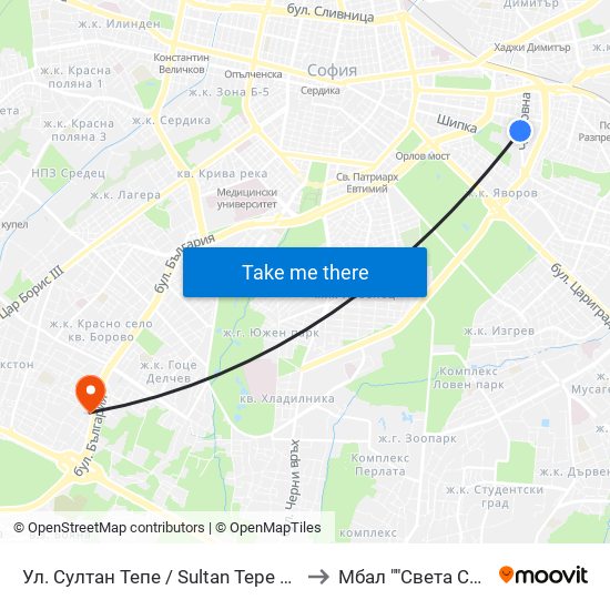 Ул. Султан Тепе / Sultan Tepe St. (2194) to Мбал ""Света София"" map