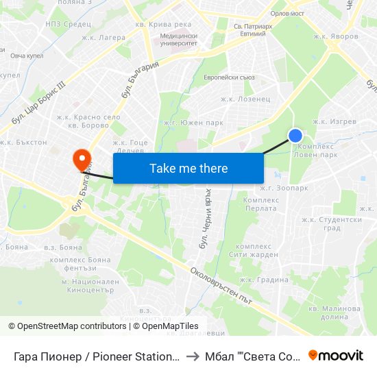 Гара Пионер / Pioneer Station (0465) to Мбал ""Света София"" map