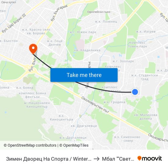 Зимен Дворец На Спорта / Winter Sports Palace (0742) to Мбал ""Света София"" map