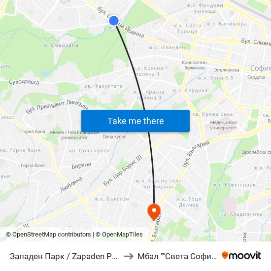 Западен Парк / Zapaden Park to Мбал ""Света София"" map