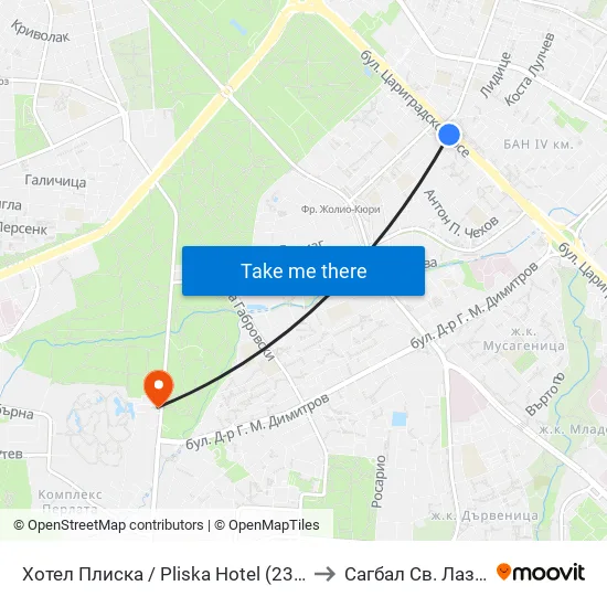 Хотел Плиска / Pliska Hotel (2326) to Сагбал Св. Лазар map