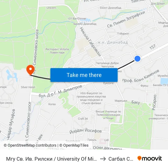 🎓 Минно-Геоложки Университет / University Of Mining And Geology (1033) to Сагбал Св. Лазар map