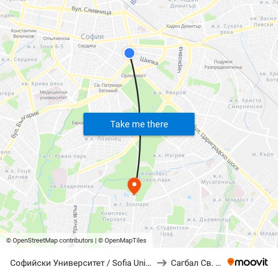 Софийски Университет / Sofia University (1699) to Сагбал Св. Лазар map