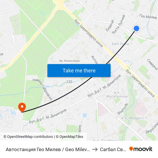 Автостанция Гео Милев / Geo Milev Bus Station (0052) to Сагбал Св. Лазар map