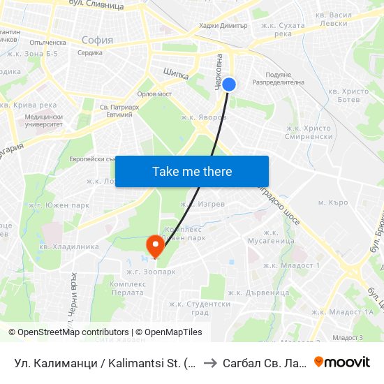 Ул. Калиманци / Kalimantsi St. (1972) to Сагбал Св. Лазар map