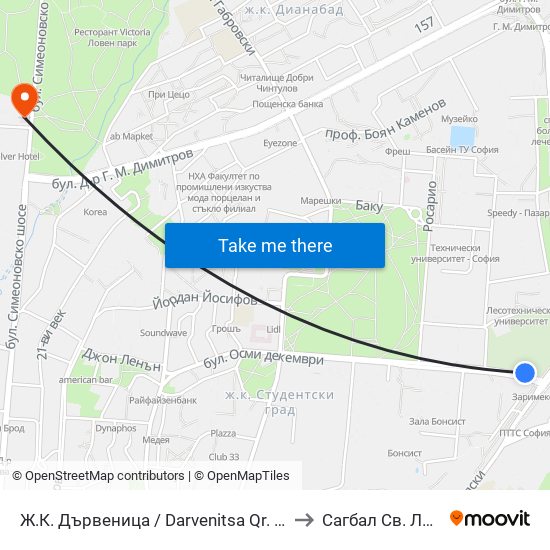 Ж.К. Дървеница / Darvenitsa Qr. (0800) to Сагбал Св. Лазар map