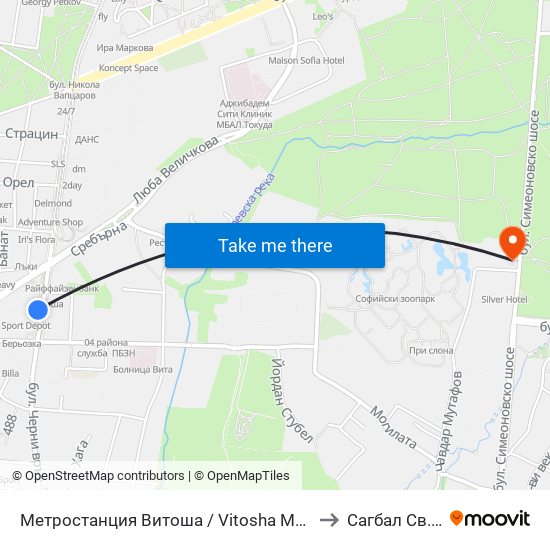 Метростанция Витоша / Vitosha Metro Station (2756) to Сагбал Св. Лазар map