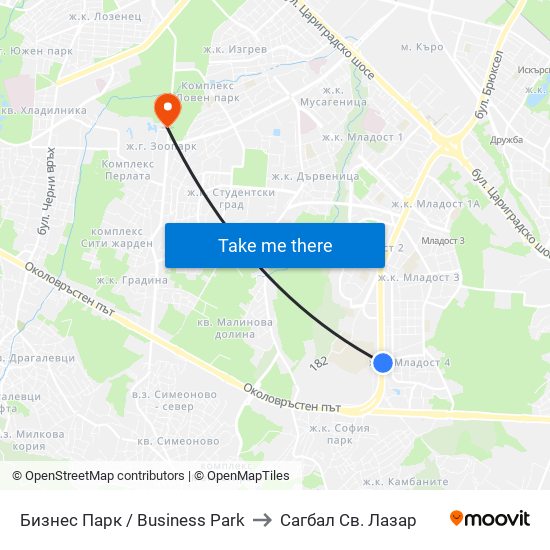 Бизнес Парк / Business Park to Сагбал Св. Лазар map