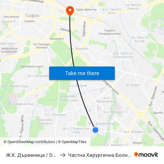 Ж.К. Дървеница / Darvenitsa Qr. (1015) to Частна Хирургична Болница Света Богородица map