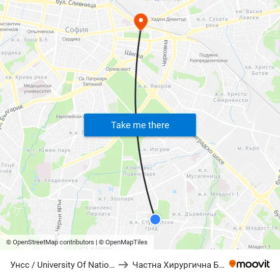 🎓 Унсс / University Of National And World Economy (1692) to Частна Хирургична Болница Света Богородица map