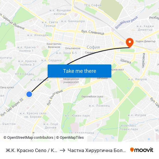 Ж.К. Красно Село / Krasno Selo Qr. (0638) to Частна Хирургична Болница Света Богородица map