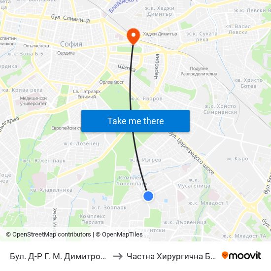 Бул. Д-Р Г. М. Димитров / G. M. Dimitrov Blvd. (0316) to Частна Хирургична Болница Света Богородица map