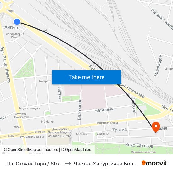 Пл. Сточна Гара / Stochna Gara Sq. (1316) to Частна Хирургична Болница Света Богородица map