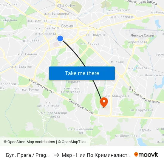 Бул. Прага / Prague Blvd. (0365) to Мвр - Нии По Криминалистика И Криминология map