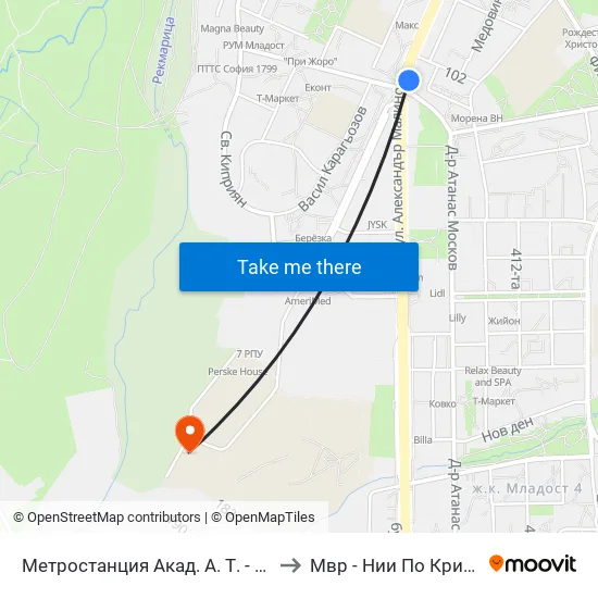 Ⓜ️ Метростанция Акад. Александър Теодоров - Балан / Akademik Aleksandar Teodorov - Balan Metro Station (1917) to Мвр - Нии По Криминалистика И Криминология map