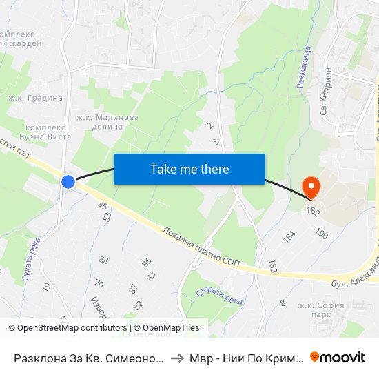 Разклона За Кв. Симеоново / Fork Road To Simeonovo Qr. (1459) to Мвр - Нии По Криминалистика И Криминология map