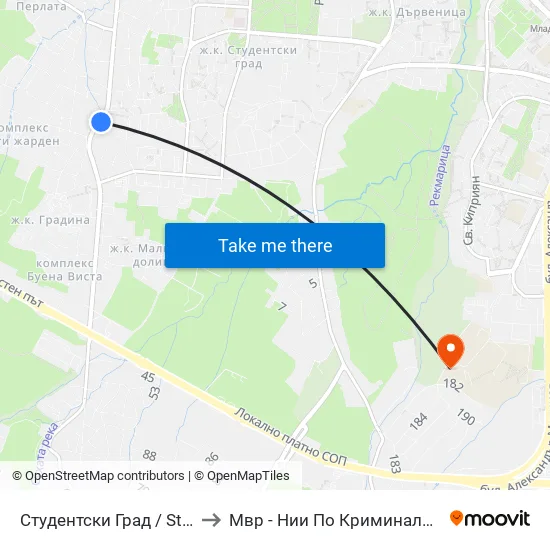 Студентски Град / Students' Town (2382) to Мвр - Нии По Криминалистика И Криминология map