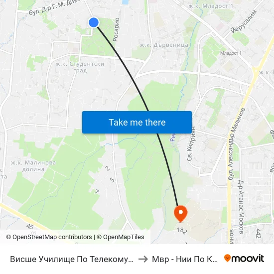 Висше Училище По Телекомуникации / University Of Telecommunications And Post (1397) to Мвр - Нии По Криминалистика И Криминология map