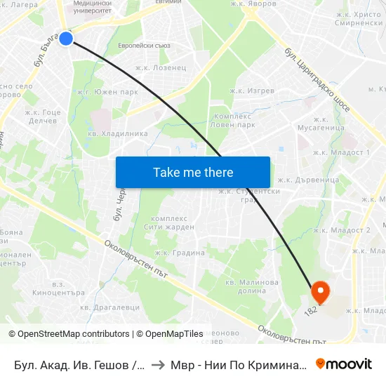 Ⓜ️ Бул. Акад. Ив. Гешов / Ivan Geshov Blvd. (0270) to Мвр - Нии По Криминалистика И Криминология map