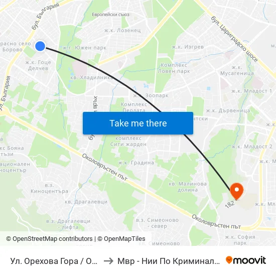 Ул. Орехова Гора / Orehova Gora St. (2089) to Мвр - Нии По Криминалистика И Криминология map