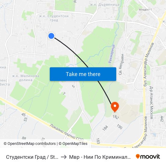 Студентски Град / Students' Town (1693) to Мвр - Нии По Криминалистика И Криминология map