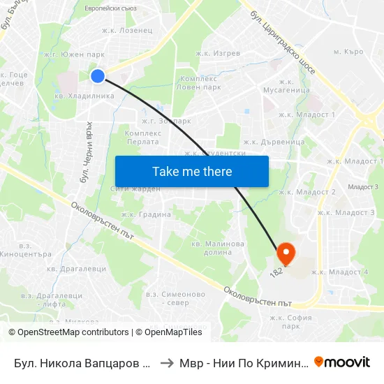 Бул. Никола Вапцаров / Nikola Vaptsarov Blvd. (0344) to Мвр - Нии По Криминалистика И Криминология map