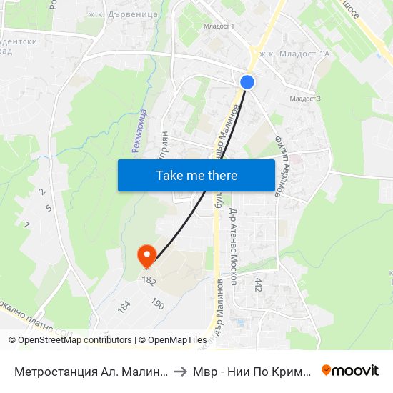 Метростанция Ал. Малинов / Al. Malinov Metro Station (0170) to Мвр - Нии По Криминалистика И Криминология map