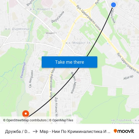Дружба / Druzhba to Мвр - Нии По Криминалистика И Криминология map